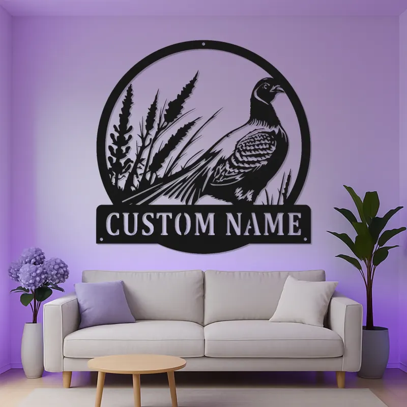 Insegna in Metallo Pheasant | Regalo Personalizzato per Cacciatori con Insegna LED con Nome | Decorazione per Cabina & Lodge