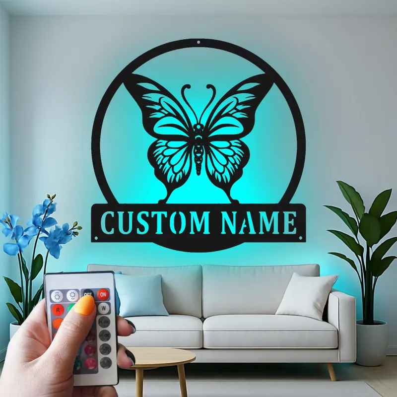 Décoration murale en métal personnalisée avec lumière LED en forme de papillon - Cadeau pour les amoureux de la nature, décoration de chambre ou de nursery