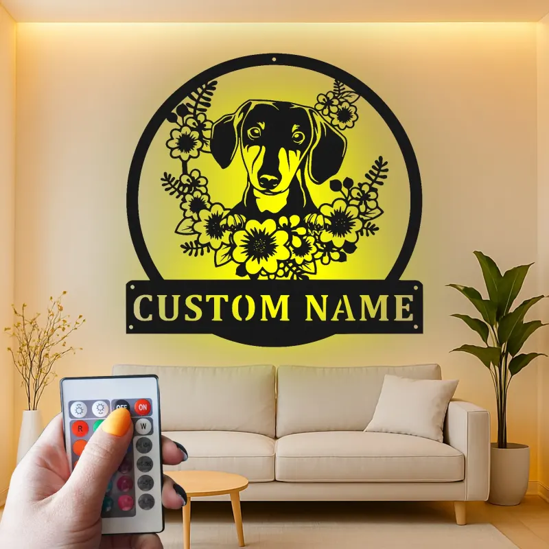 Cartel de metal LED personalizado de Dachshund, regalo para amantes de los perros, decoración para el salón
