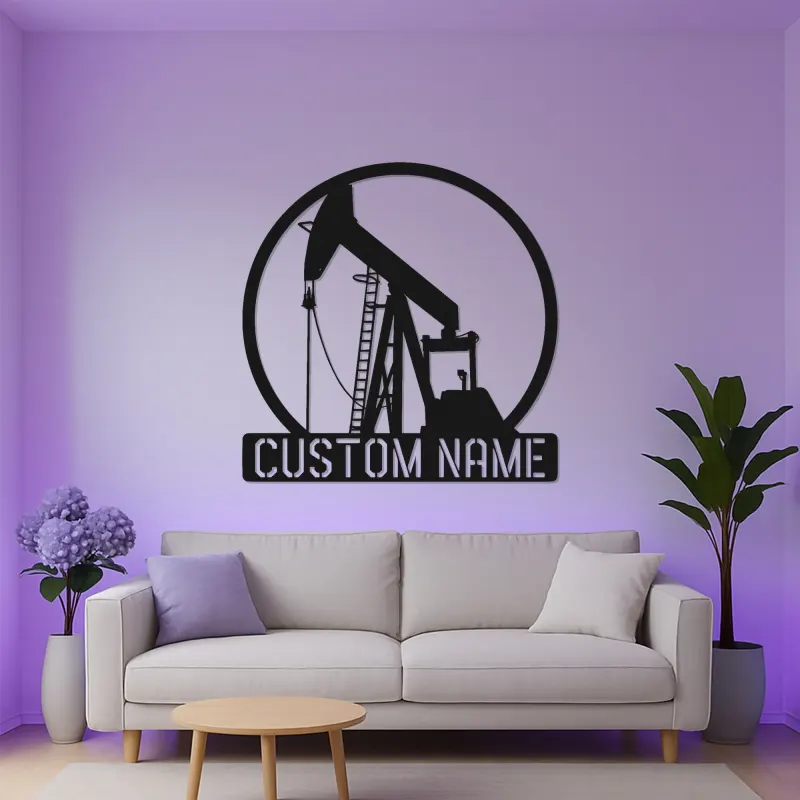 Custom Oil Pump Jack LED Metal Art | Personalized Oilfield Decor | Industrial Man Cave Sign