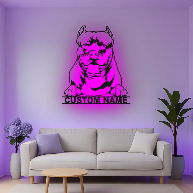 Insegna in metallo LED personalizzata per Pit Bull, regalo per amanti dei cani, decorazione per soggiorno