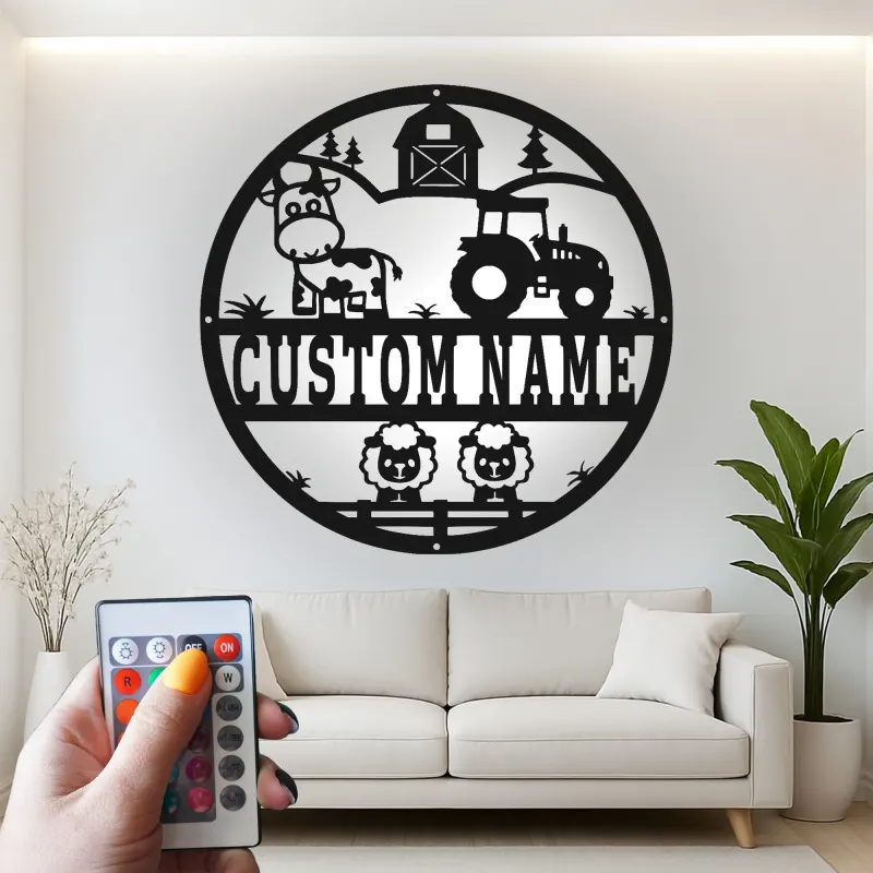 Panneau de Tracteur de Ferme Personnalisé | Décoration Murale LED | Décor de Nursery et Cadeau Unique pour Agriculteur