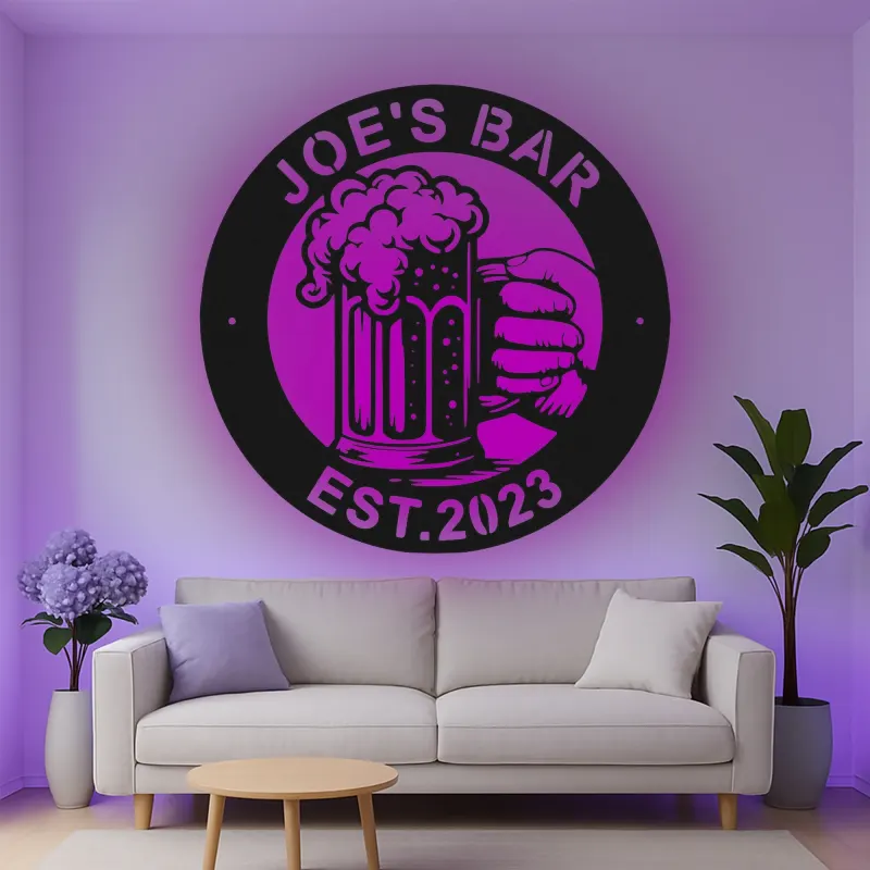 Décoration murale en métal personnalisée Chope de Bière avec Rétroéclairage - Cadeau de Bar pour Lui, Décor de Bar à Domicile ou de Cave à Hommes