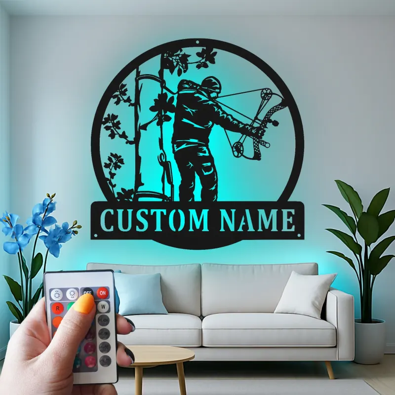 Insegna in metallo LED personalizzata per cacciatori di archi - Regalo per appassionati di tiro con l'arco - Decorazione per man cave 2