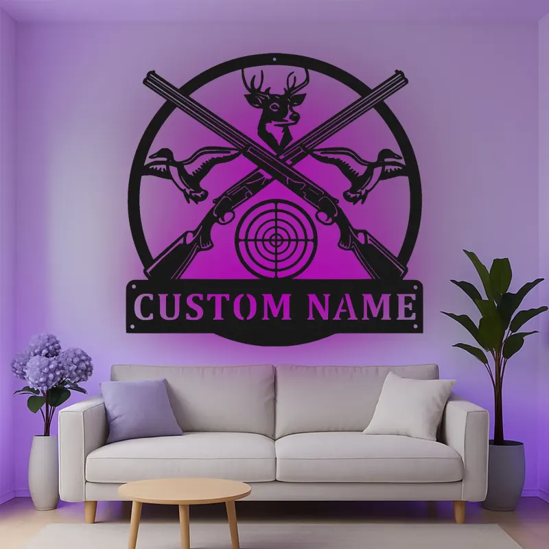 Custom Hunting Led Light Metal Wall Art Personalized Gift for Hunters Man Cave or Cabin Decor