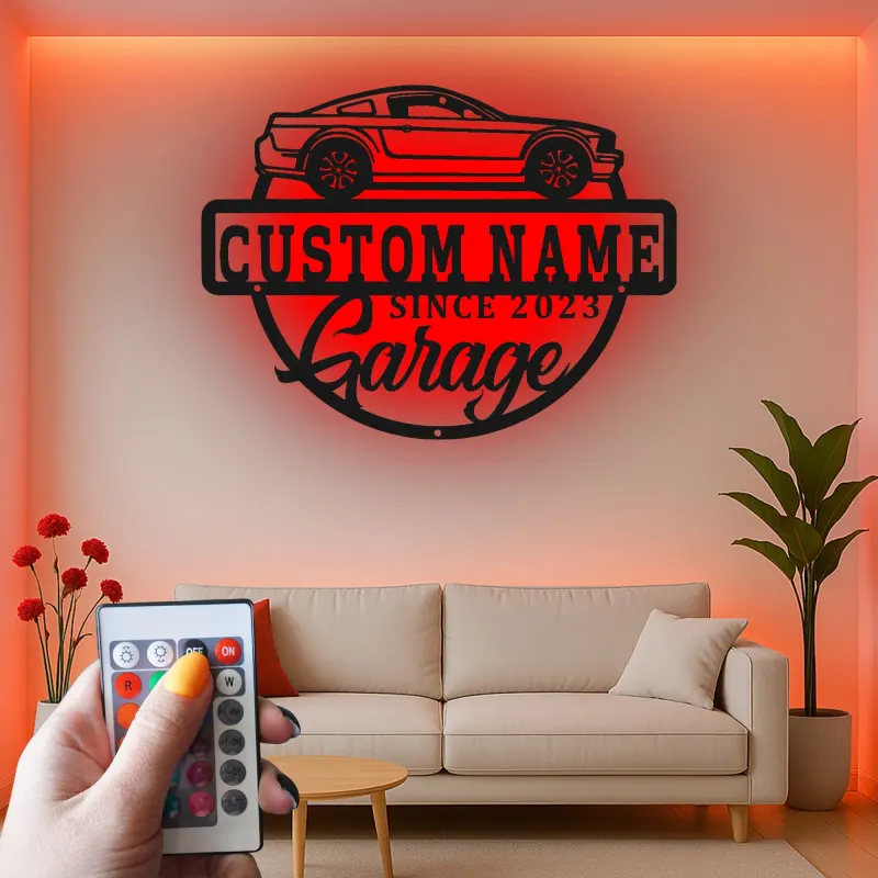 Custom Muscle Car Led Light Metal Wall Art Personalized Garage Gift for Car Enthusiasts Man Cave Decor 3