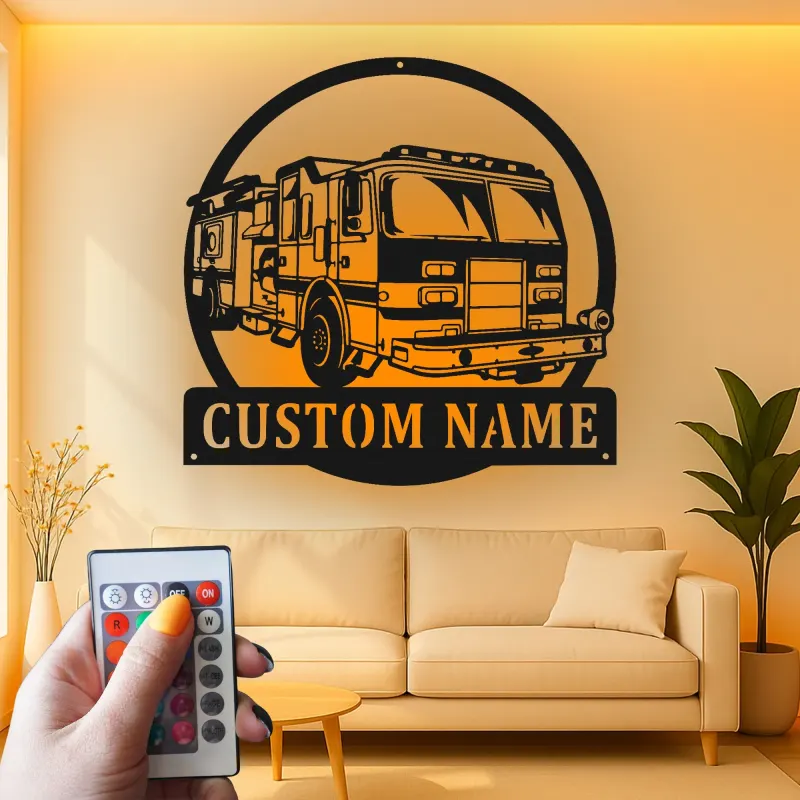 Personalized Firefighter LED Sign | Custom Metal Wall Art | Fire Station Decor | Gift for American Hero