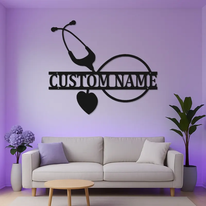 Insegna Stetoscopio Personalizzata | Arte Murale in Metallo LED per Ufficio Medico | Regalo Personalizzato per Infermiera | Decorazione Murale Sanitaria
