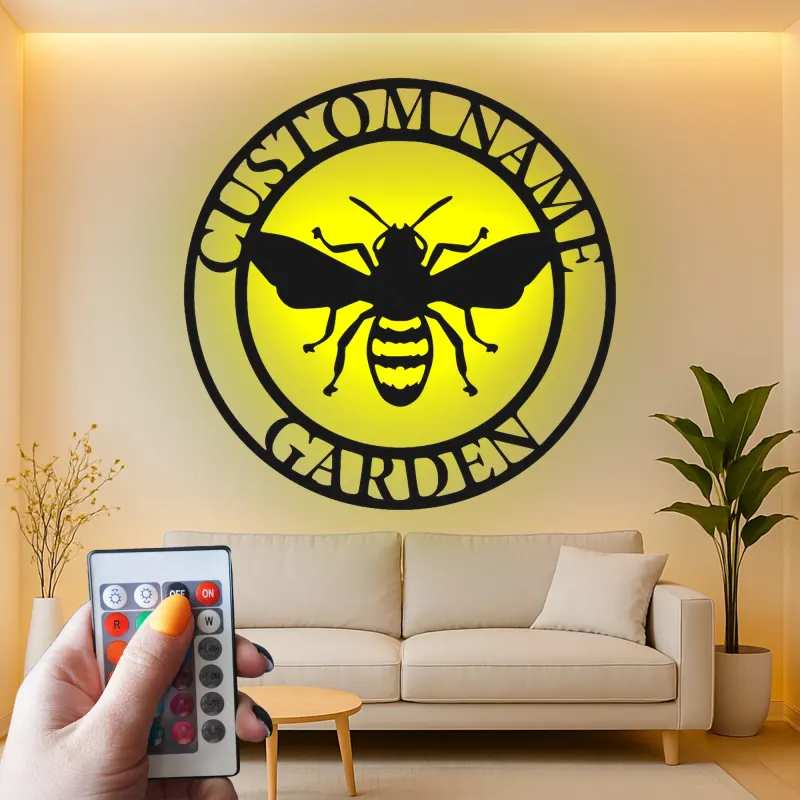Insegna in metallo LED personalizzata con ape - Regalo per giardinieri, decorazione per patio all'aperto