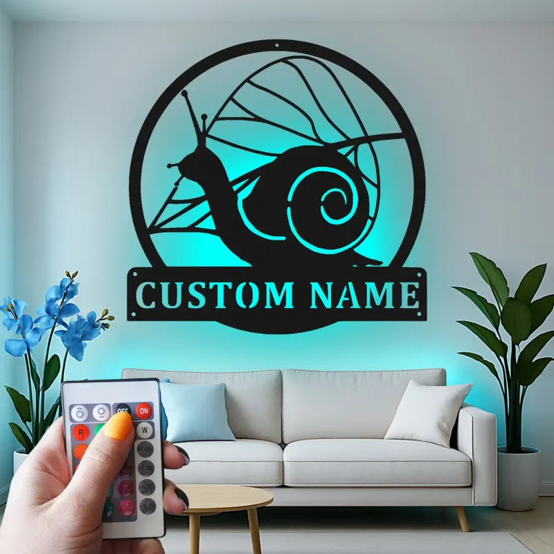 Insegna in metallo personalizzata a forma di lumaca con LED | Regalo personalizzato per giardinieri | Decorazione da parete per patio esterno | Arredo ispirato alla natura