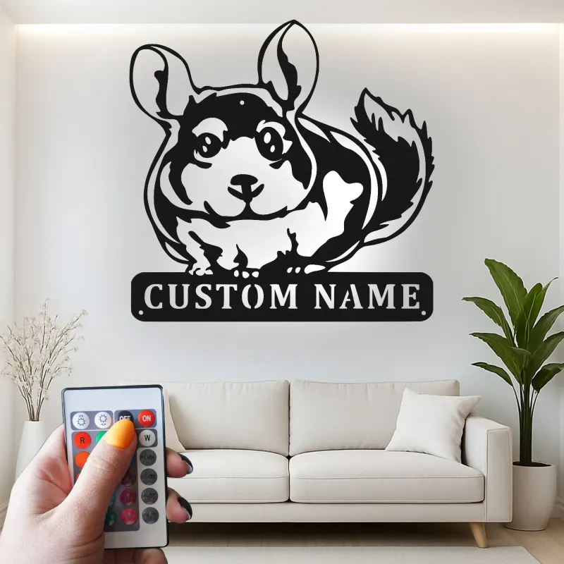 Décoration murale en métal LED personnalisée pour amoureux des chinchillas