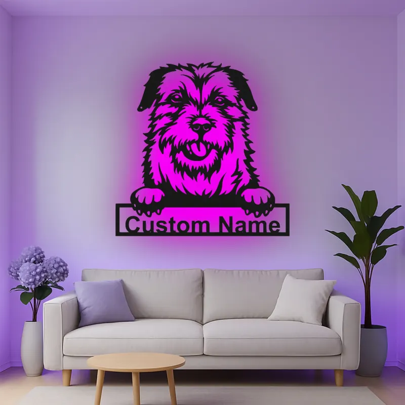 Décoration murale en métal LED personnalisée pour chien Terrier - Cadeau pour les propriétaires d'animaux