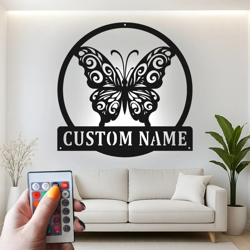 Décoration murale en métal LED personnalisée en forme de papillon - Cadeau pour elle pour la chambre ou le salon