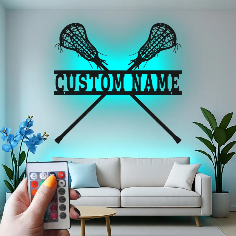 Personalized Lacrosse Sign | LED Metal Wall Art | Custom Name Decor for Player Bedroom | Sports Gift