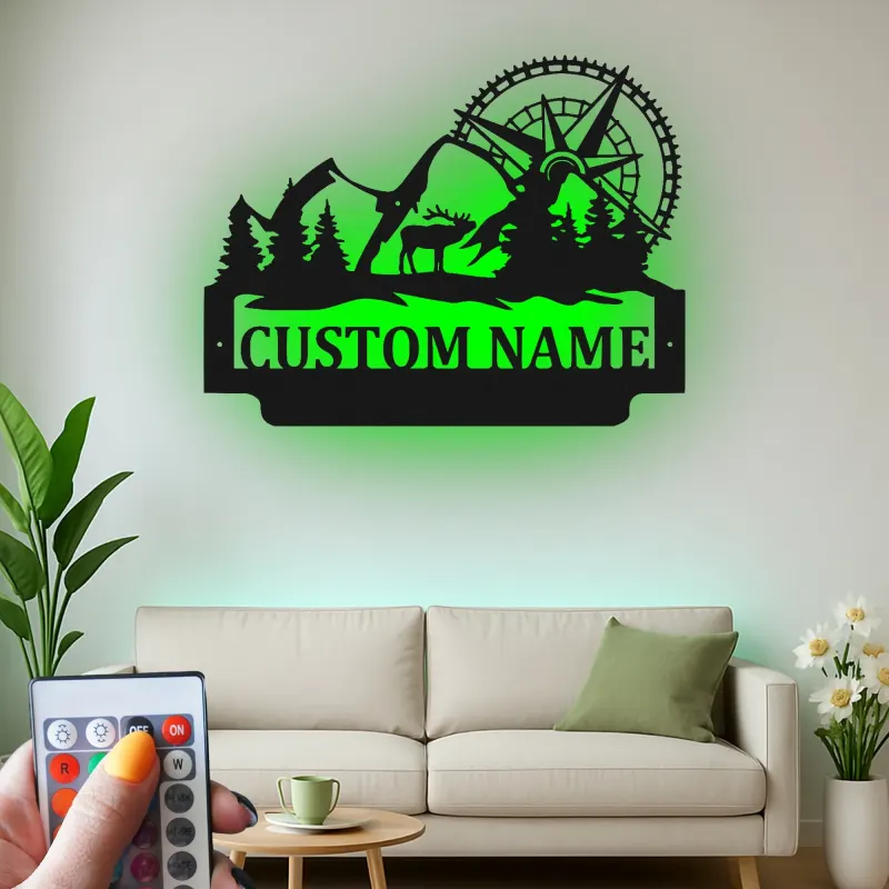Letrero LED de bicicleta de montaña y alce | Decoración mural de metal personalizada para cabaña rústica | Regalo personalizado para amantes de la aventura al aire libre y el ciclismo