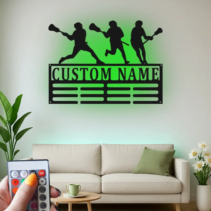 Insegna per Giocatore di Lacrosse Personalizzata | Arte in Metallo LED Personalizzata | Decorazione per Camera di Atleta | Regalo per Squadra di Lacrosse