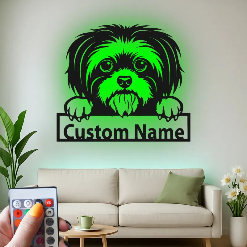 Insegna in metallo LED personalizzata per Shih Tzu - Regalo per amanti dei cani - Decorazione per soggiorno 2