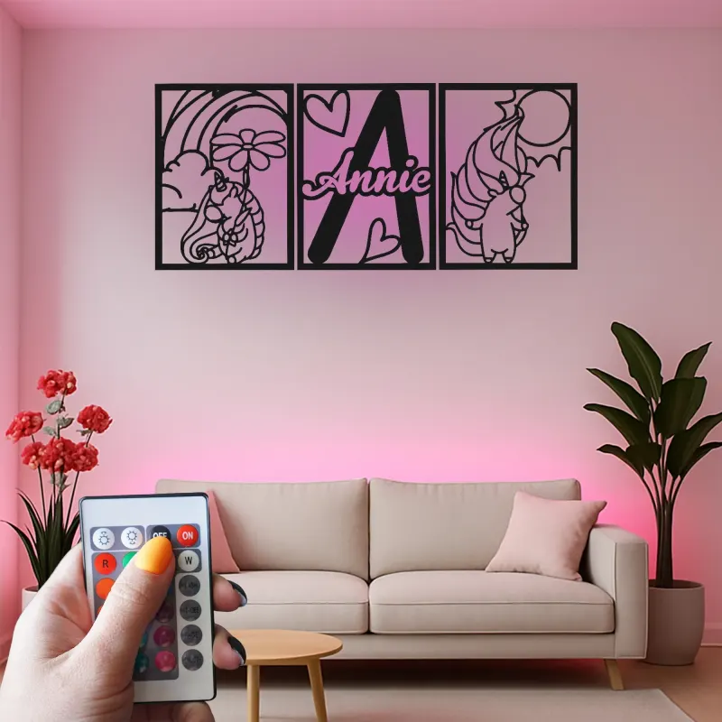Custom Unicorn Led Light Metal Wall Art Personalized Gift for Kids Bedroom Decor with Name and Initial