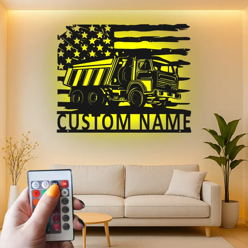 Insegna in metallo LED personalizzata a tema camion ribaltabile regalo per appassionati di camion decorazione per garage o man cave 5