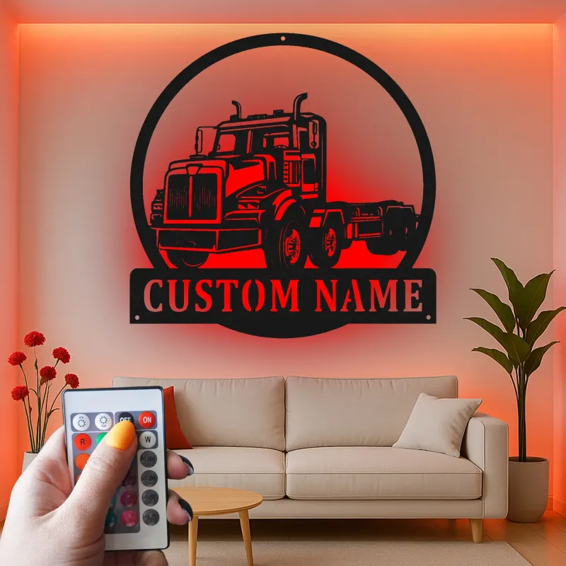 Cartel LED de Camión Personalizado | Decoración Mural de Metal de Gran Camión a Medida | Regalo para Camionero | Decoración de Garaje para Hombres