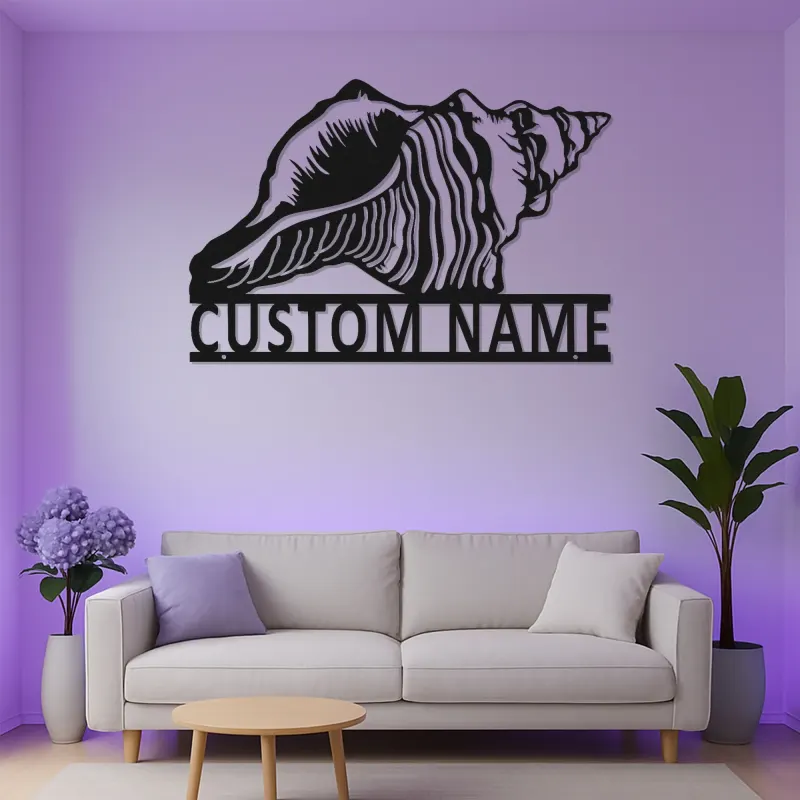 Insegna in metallo Conchiglia personalizzata con LED | Arte murale nautica personalizzata | Decorazione costiera per amanti dell'oceano