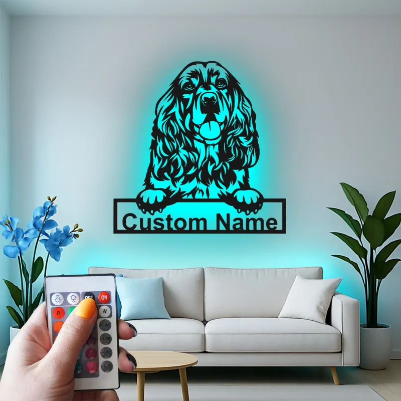 Custom Cocker Spaniel Led Light Metal Wall Art Personalized Dog Lover Gift Living Room Pet Decor 6