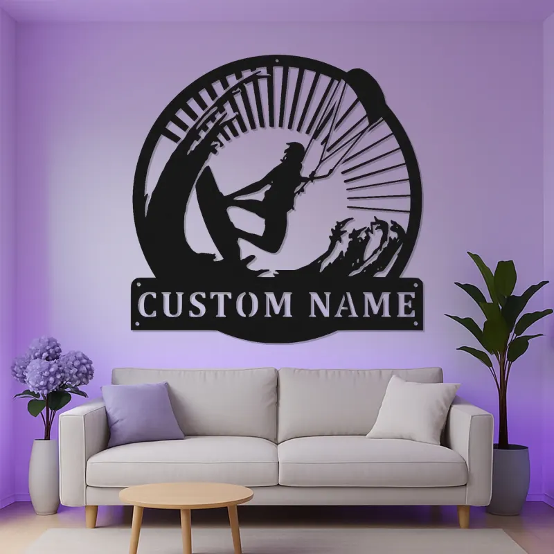 Arte in Metallo LED Personalizzata per Kiteboarding | Insegna con Nome per Kitesurfer | Decorazione per Casa al Mare | Regalo per Amanti dell'Oceano