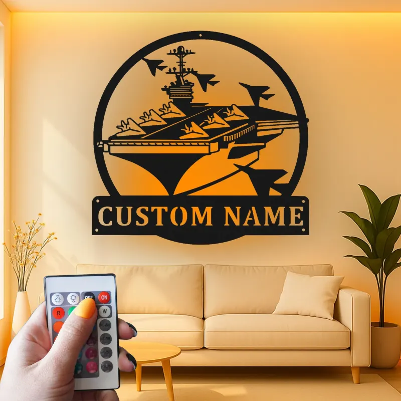 Custom Aircraft Carrier Led Light Metal Wall Art Navy Gift for Veterans Office or Living Room Decor