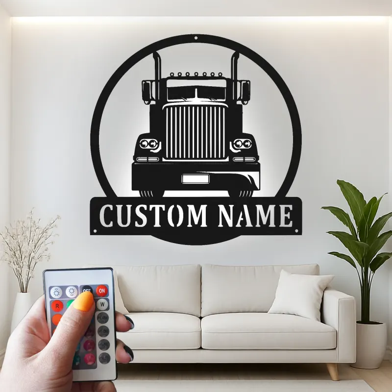 Custom Semi Truck Led Light Metal Wall Art Personalized Gift for Truckers Garage or Man Cave Decor 11