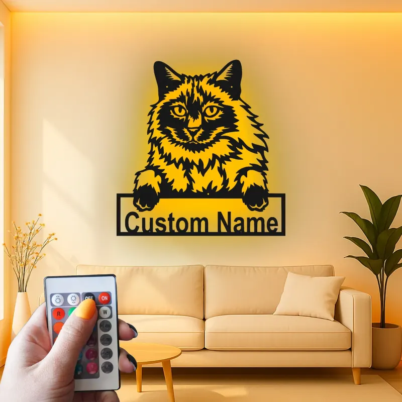 Décoration murale en métal personnalisée avec chat Maine Coon, rétroéclairage LED, cadeau pour amoureux des animaux, décoration de salon