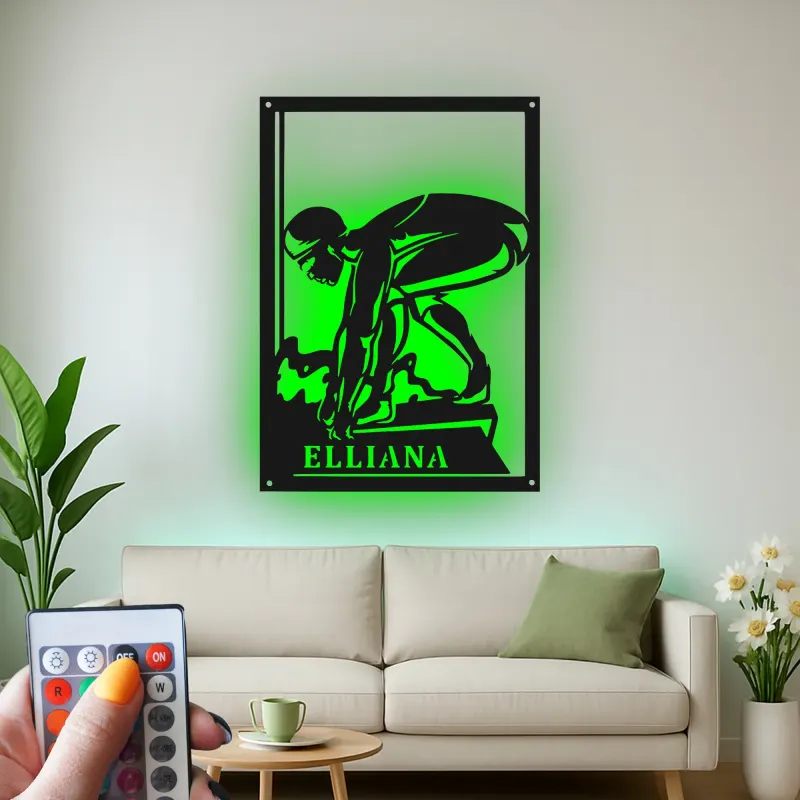 Cartel de metal LED de bloque de salida de nadador personalizado, regalo para atletas, decoración de sala de deportes