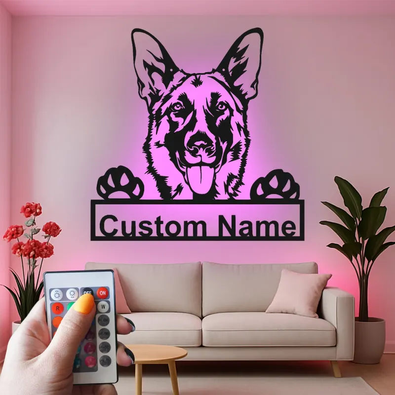 Letrero LED personalizado de pastor alemán | Decoración mural de metal personalizada | Regalo para amantes de los perros y decoración conmemorativa para mascotas