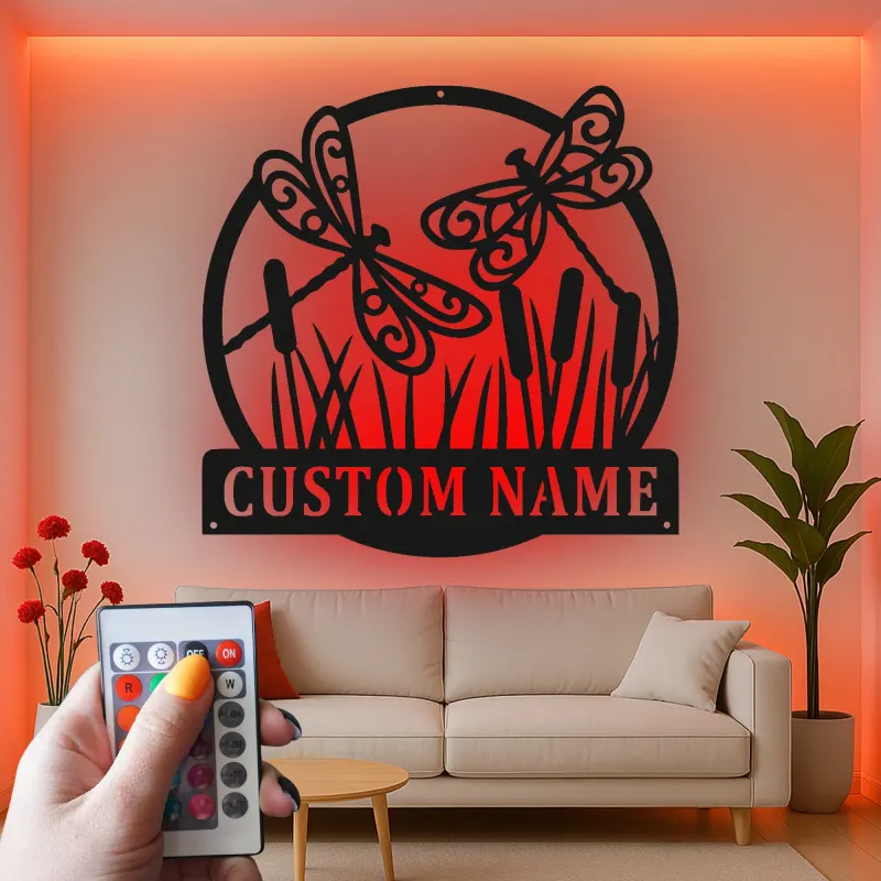 Insegna in metallo LED personalizzata con libellula, regalo per amanti della natura, decorazione per giardino o patio