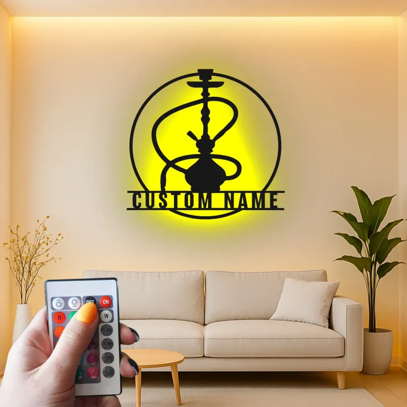 Insegna LED per Hookah Personalizzata | Insegna in Metallo per Lounge Shisha | Decorazione per Bar e Regalo Unico per Fumatore