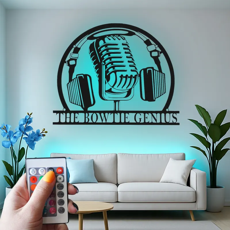 Individuelles Podcast-Mikrofon-Schild | LED Metall-Wandkunst für Musikstudio | Vintage Mikrofon Dekor für Podcaster, DJ Geschenk