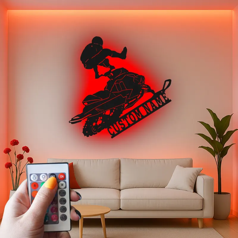 Cartel de metal personalizado para moto de nieve | Señal LED de deportes extremos | Decoración mural personalizada para garaje | Regalo para motonieve