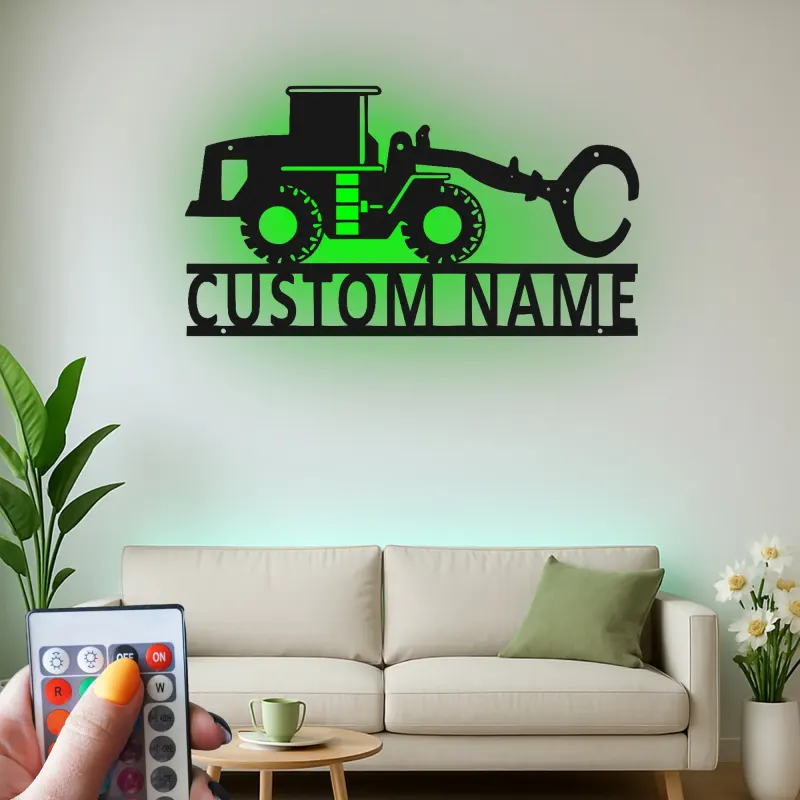 Décoration murale en métal LED personnalisée pour excavateur - Cadeau pour passionnés de construction, décoration de garage ou de bureau
