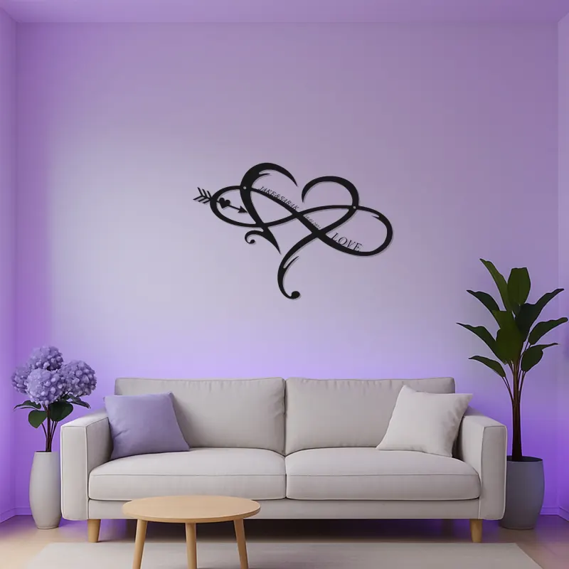 Signe LED en métal cœur infini personnalisé | Décoration murale avec nom et date | Cadeau romantique d’anniversaire pour couple | Déco chambre
