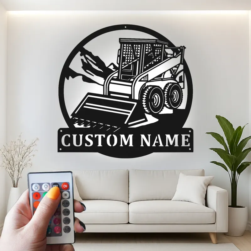 Custom Skid Steer Loader Metal Sign | Personalized LED Wall Art | Construction Equipment Decor for Operator Gift | Heavy Machinery Man Cave