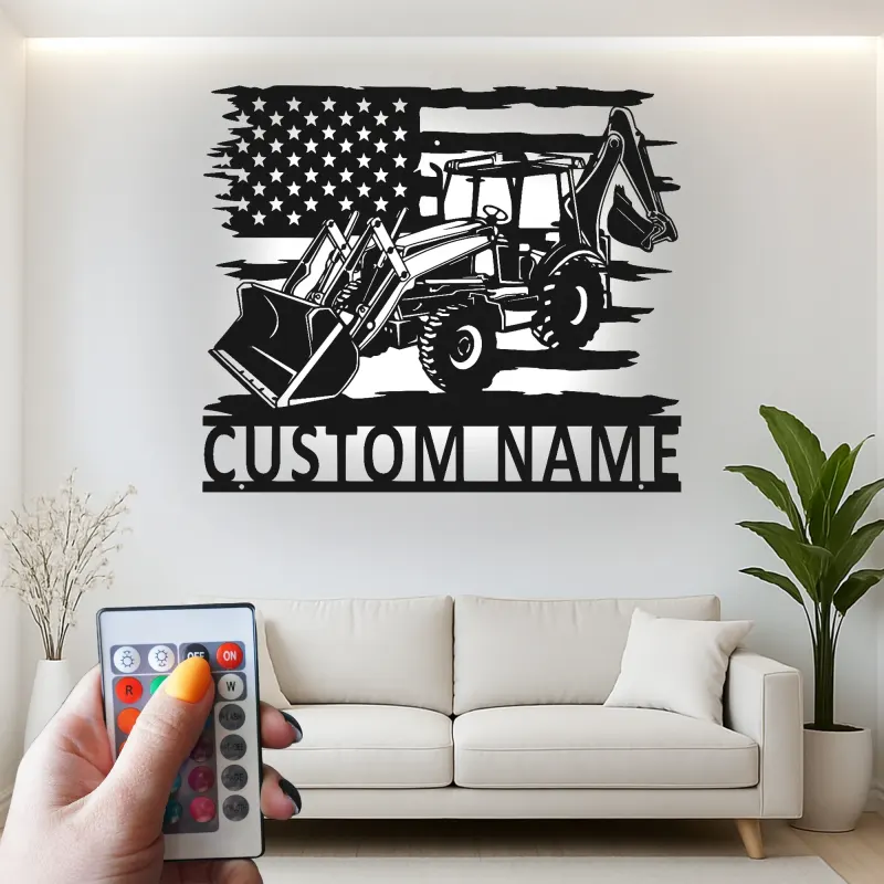 Décoration murale en métal personnalisée avec rétroéclairage LED de tracteur - Cadeau pour agriculteurs - Décor de garage ou de grange