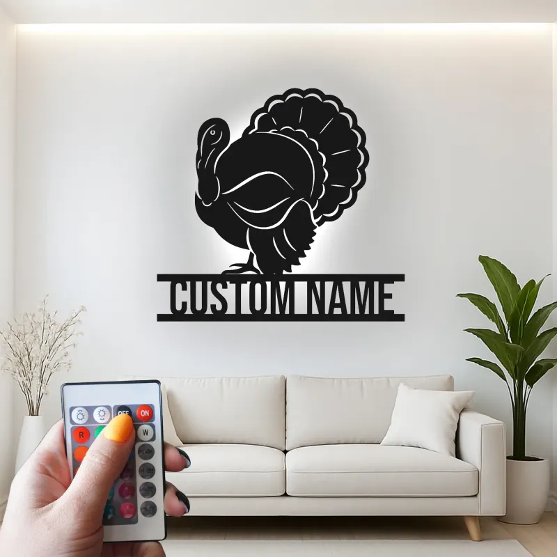 Cartel de metal LED personalizado de pavo para regalo de acción de gracias, decoración festiva para comedor