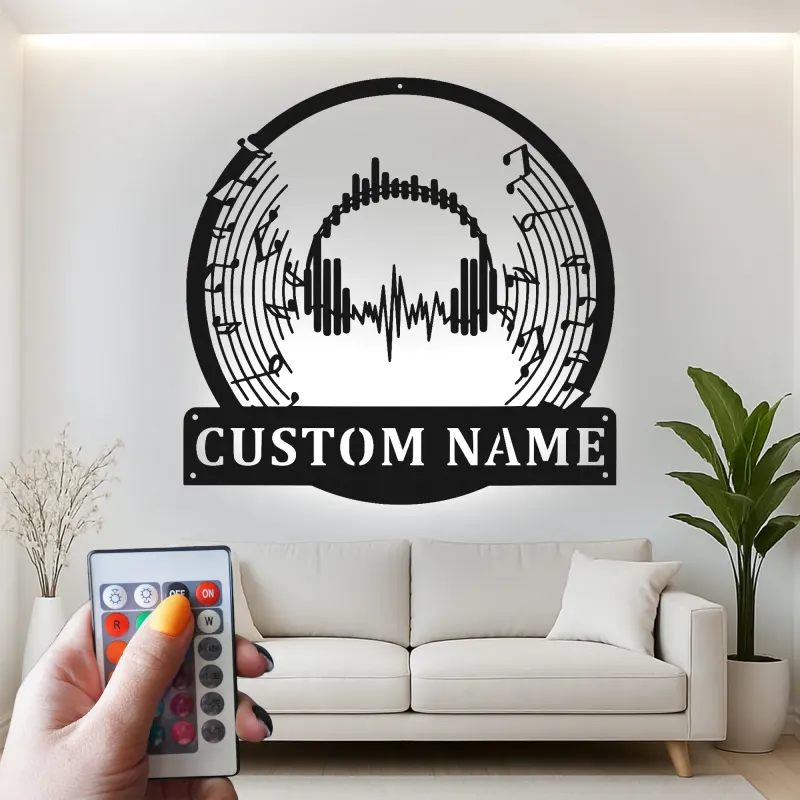 Decorazione murale LED cuffie personalizzata | Insegna in metallo su misura per studio | Targa DJ e regalo per amanti della musica | Decorazione audio soundwave