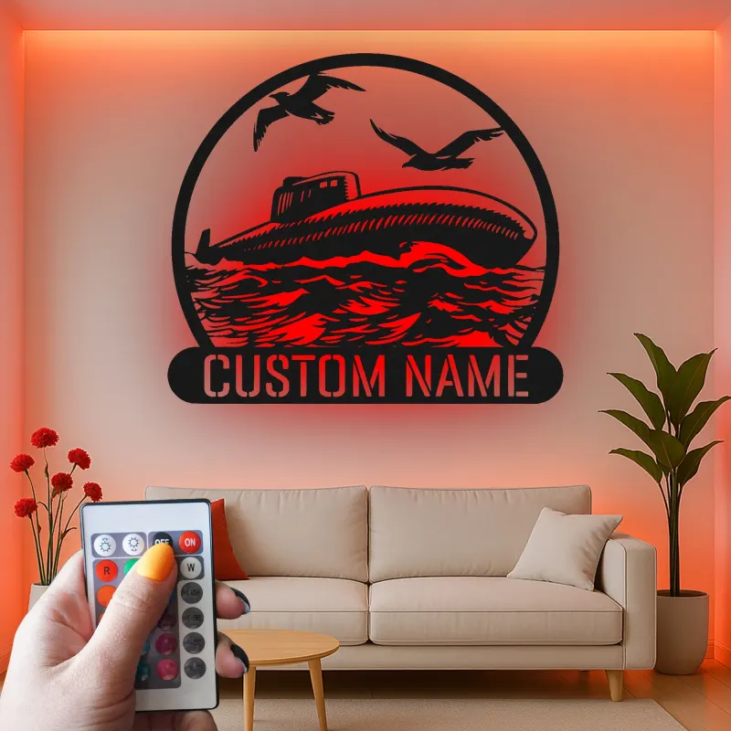 Personalisierte U-Boot Metall Schild | LED Nautische Wandkunst | Individuelles Navy Veteran Geschenk | Maritime Dekoration