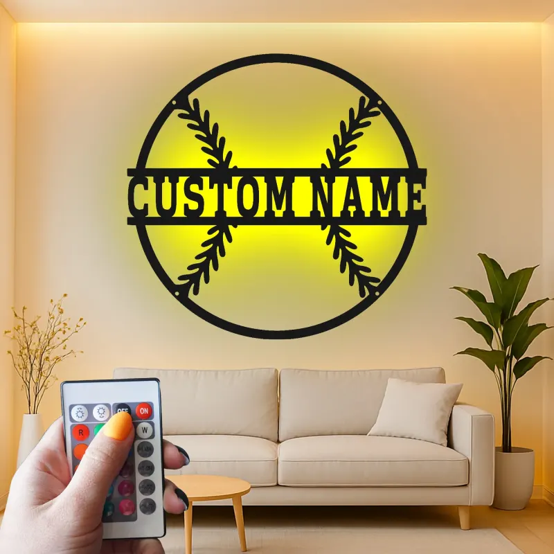 Custom Baseball Led Light Metal Wall Art Personalized Sports Fan Gift Game Room Decor