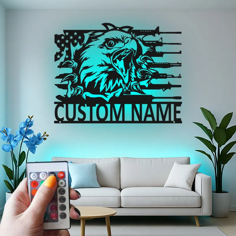 Cartel de metal personalizado con águila y rifles, regalo patriótico para veteranos, decoración para man cave o garaje