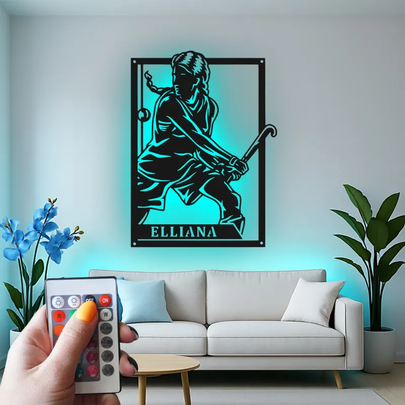 Custom Field Hockey Sign | Personalized LED Metal Wall Art | Athlete Name Decor for Girls Room | Sports Gift