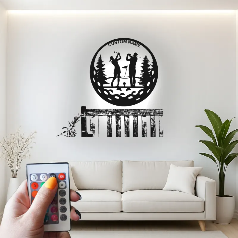 Custom Golf Couple Metal Sign | Personalized Golfer LED Wall Art | Unique Anniversary Gift for Golfers | Home Bar Decor