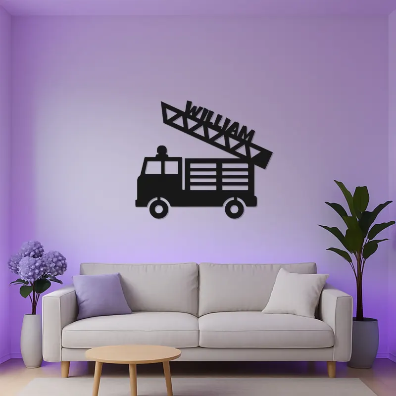 Personalized Fire Truck Name Sign | LED Metal Wall Art for Boys Room | Custom Kids Decor | Nursery Night Light