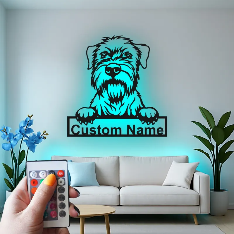 Décoration murale en métal personnalisée avec chien terrier et rétroéclairage LED - Cadeau pour amoureux des animaux