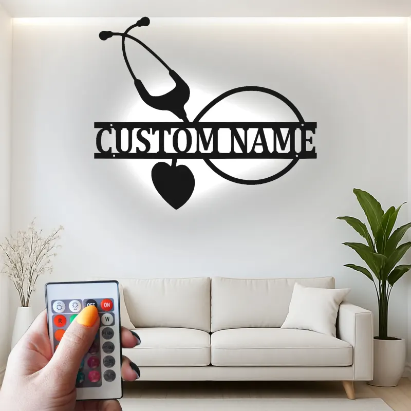 Insegna Stetoscopio Personalizzata | Arte Murale in Metallo LED per Ufficio Medico | Regalo Personalizzato per Infermiera | Decorazione Murale Sanitaria